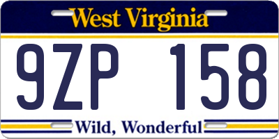 WV license plate 9ZP158