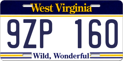 WV license plate 9ZP160