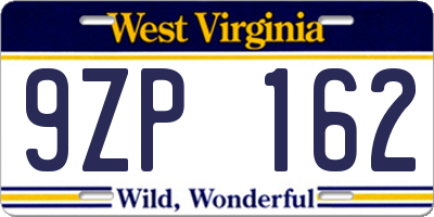 WV license plate 9ZP162