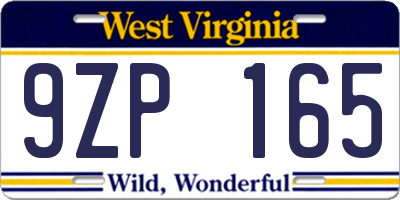 WV license plate 9ZP165
