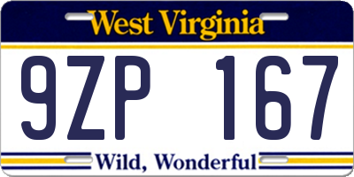 WV license plate 9ZP167