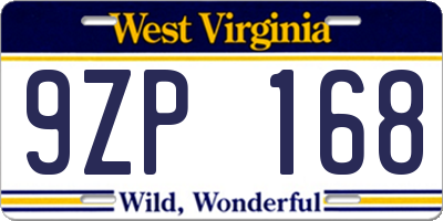 WV license plate 9ZP168