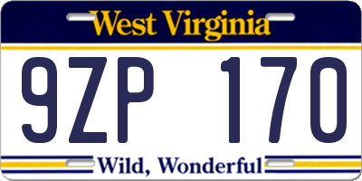 WV license plate 9ZP170