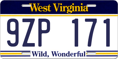 WV license plate 9ZP171