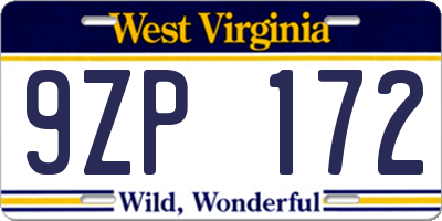 WV license plate 9ZP172