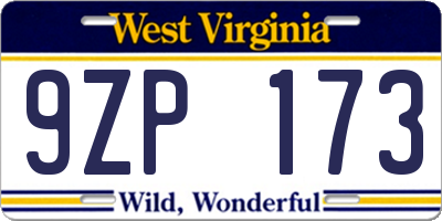 WV license plate 9ZP173