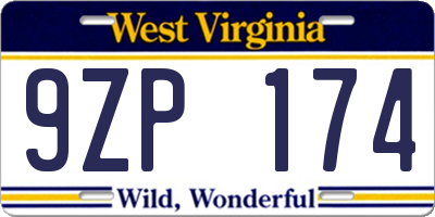 WV license plate 9ZP174