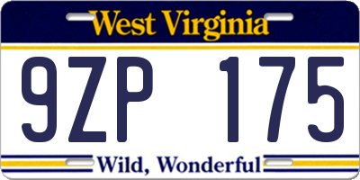 WV license plate 9ZP175