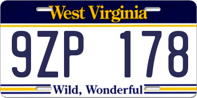 WV license plate 9ZP178