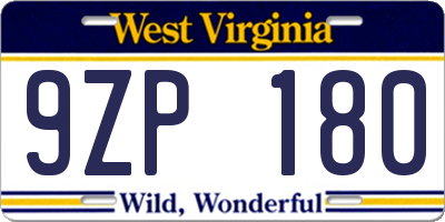 WV license plate 9ZP180
