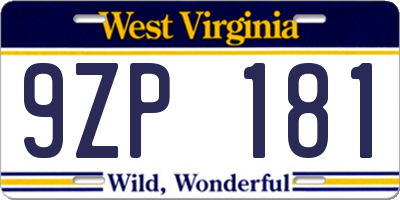WV license plate 9ZP181