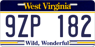 WV license plate 9ZP182