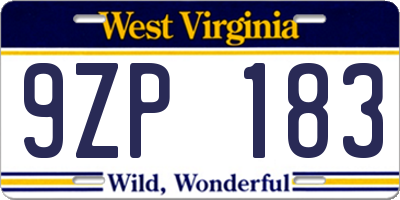 WV license plate 9ZP183