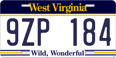 WV license plate 9ZP184
