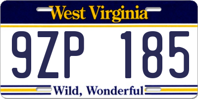 WV license plate 9ZP185