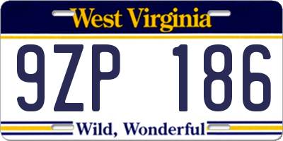 WV license plate 9ZP186