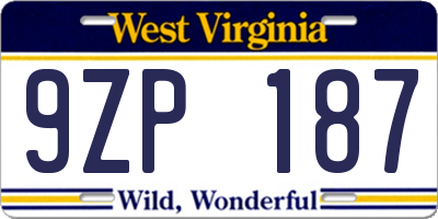 WV license plate 9ZP187