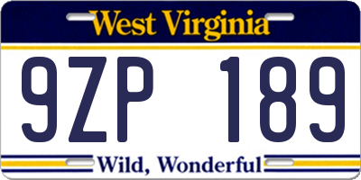 WV license plate 9ZP189