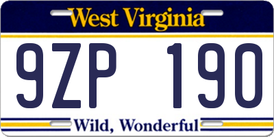 WV license plate 9ZP190
