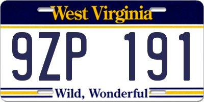 WV license plate 9ZP191