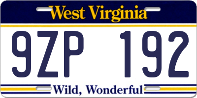 WV license plate 9ZP192