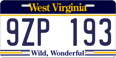 WV license plate 9ZP193