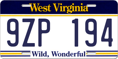 WV license plate 9ZP194