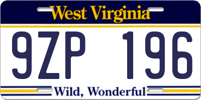 WV license plate 9ZP196