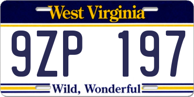 WV license plate 9ZP197