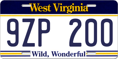 WV license plate 9ZP200