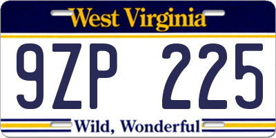 WV license plate 9ZP225