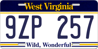 WV license plate 9ZP257