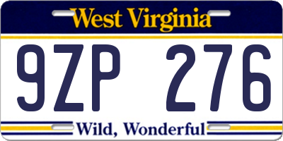 WV license plate 9ZP276