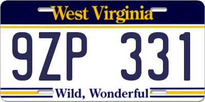 WV license plate 9ZP331