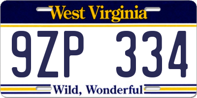 WV license plate 9ZP334