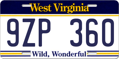 WV license plate 9ZP360
