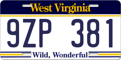 WV license plate 9ZP381