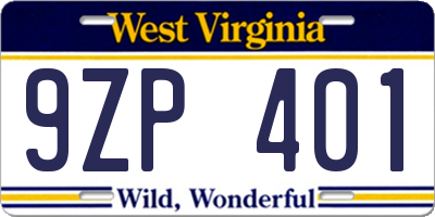 WV license plate 9ZP401