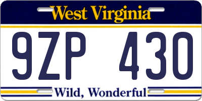 WV license plate 9ZP430