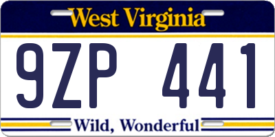 WV license plate 9ZP441