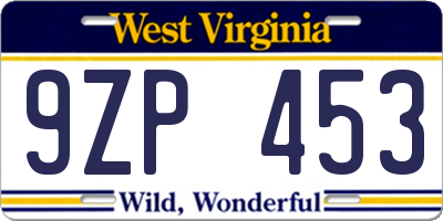 WV license plate 9ZP453