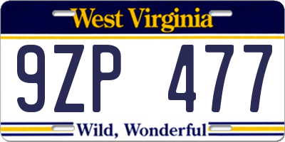 WV license plate 9ZP477