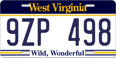 WV license plate 9ZP498