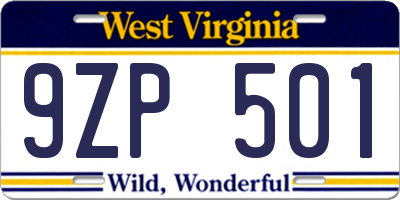 WV license plate 9ZP501
