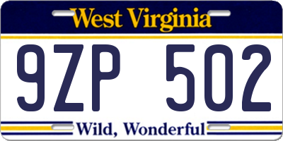 WV license plate 9ZP502