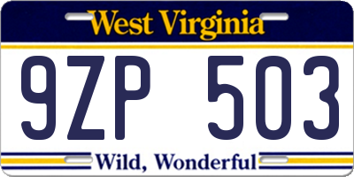 WV license plate 9ZP503