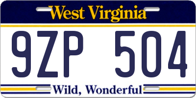 WV license plate 9ZP504