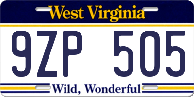WV license plate 9ZP505
