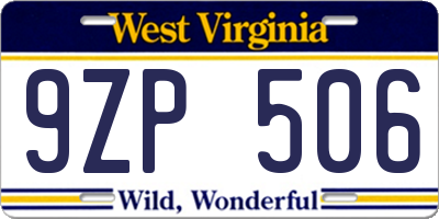 WV license plate 9ZP506