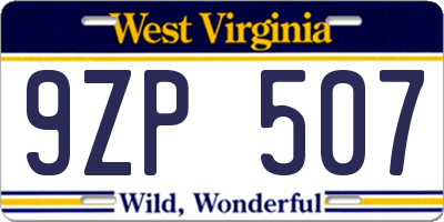 WV license plate 9ZP507